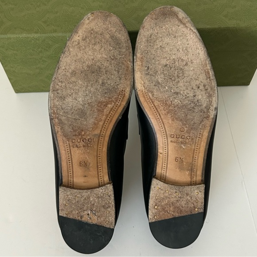 Gucci Black Leather Jordaan Web Trimmed Horsebit  Collapsible Heel Loafer IT 6.5 - Picture 7 of 10